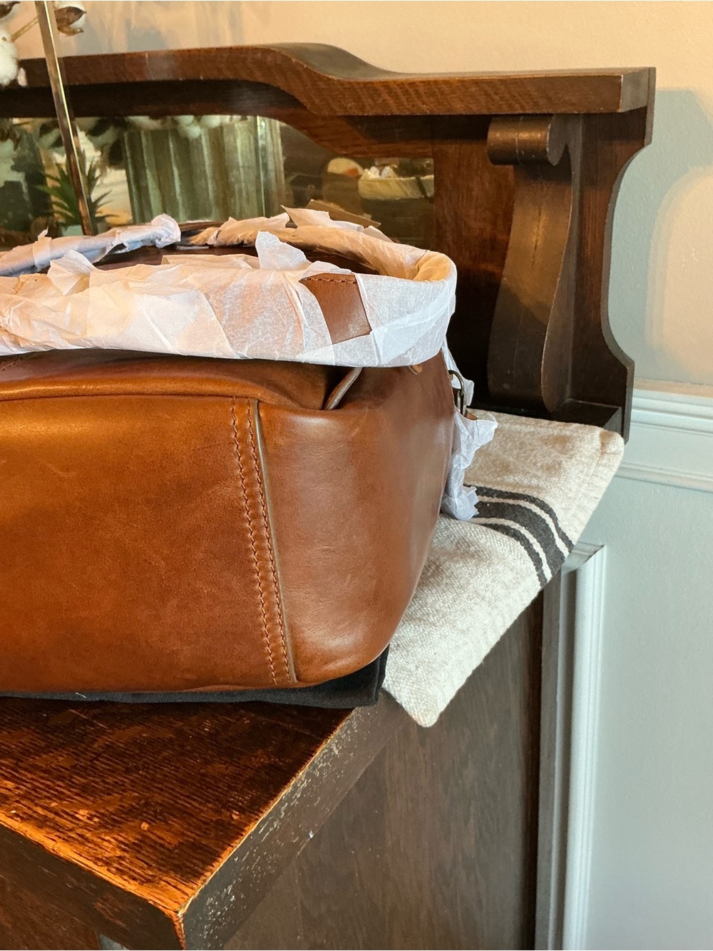 NWT Frye Melissa Leather Large Backpack Luggage Sleeve Cognac Brown MSRP $348 - Picture 9 of 15